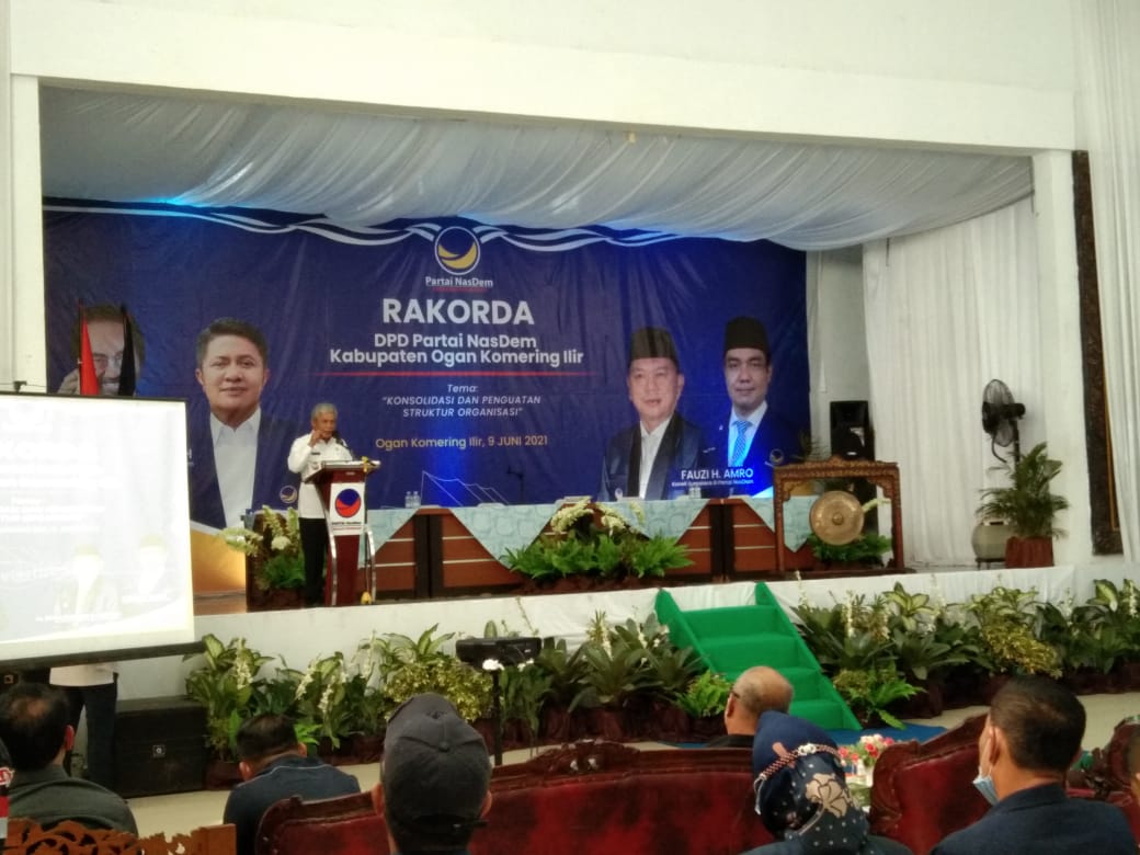 Rakorda DPD Partai NasDem Kabupaten OKI di Gedung Kesenian Kayuagung, Rabu (9/6)