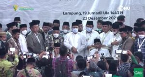 Pernyataan KH. Yahya Cholil Staquf usai pemilihan pada Muktamar ke-34 di Lampung, Jumat (24/12) (sumber foto: tangkapan layar Youtube TVNU Televisi Nahdlatul Ulama